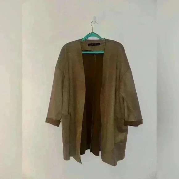 Zara Basic Collection, Brown Faux Suede, Open Blazer, Size M - Picture 1 of 3